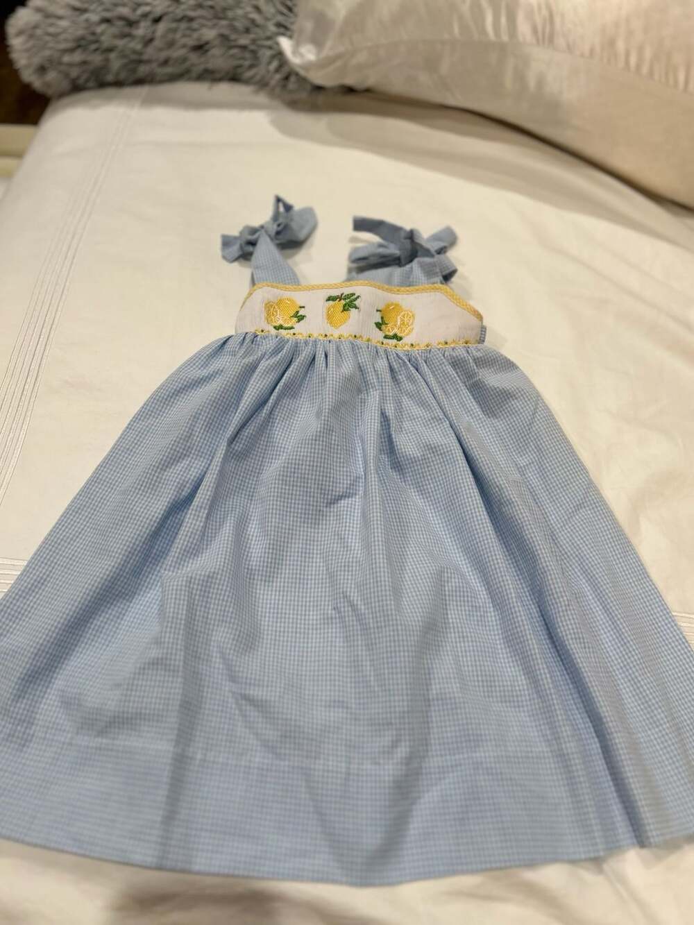 Lulu Bebe Blue Gingham Dress 24M with Bow Tie Details